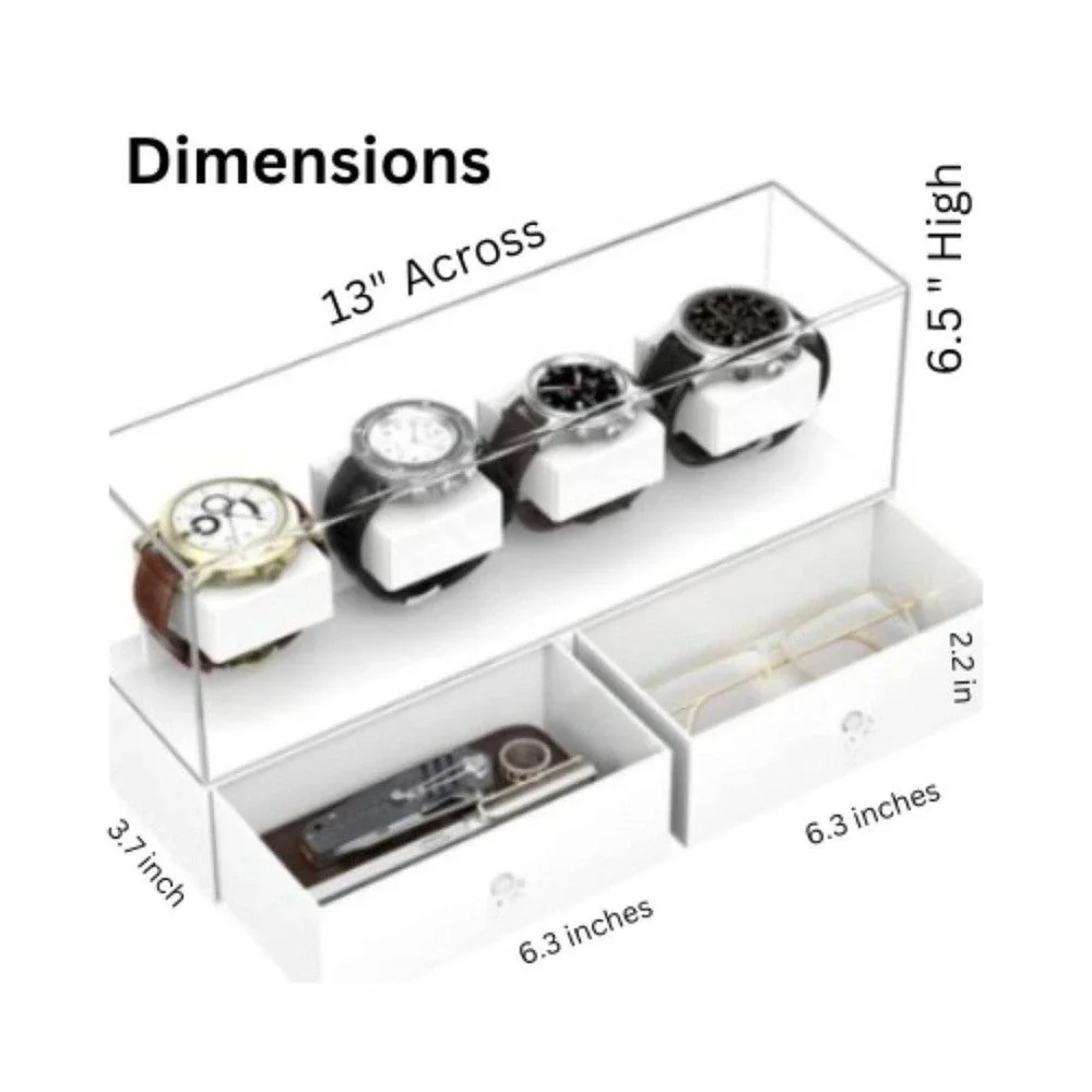 PILIPILI Acrylic Watch Case Organizer For Men Watch Display Case 2 Drawers